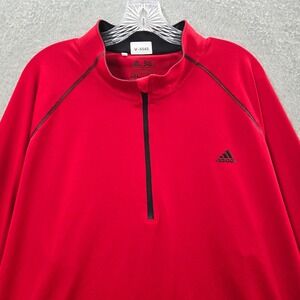 Adidas Men Activewear Shirt 2XL Red Logo 1/4 Zip Long Sleeve Mock Neck